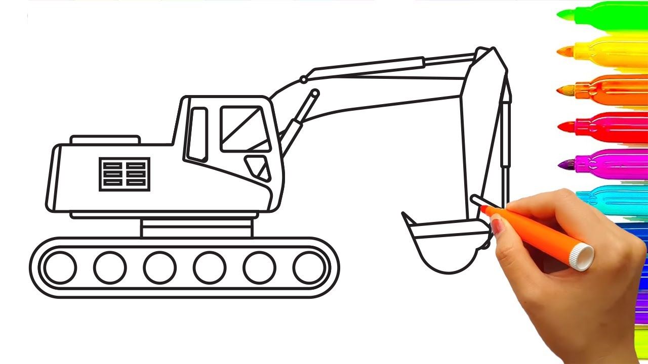 1280x720 how to draw excavator truck coloring pages, learn colors for kids - Excavator Drawing