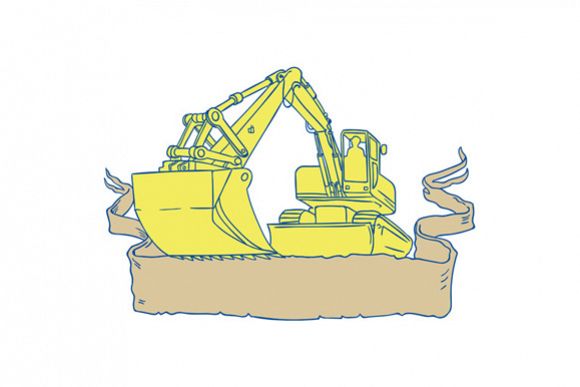 580x387 mechanical digger excavator ribbon scroll drawing - Excavator Drawing