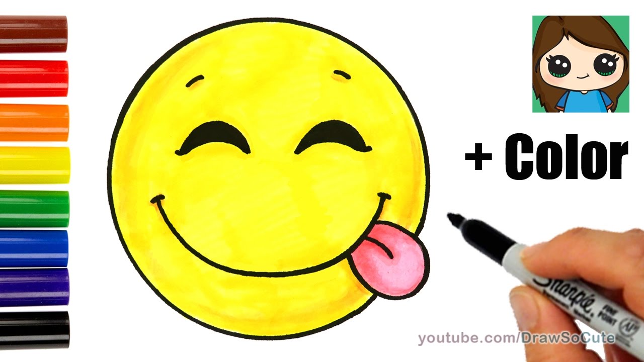 1280x720 How To Draw A Silly Happy Face Emoji With Coloring Easy - Excited Face Drawing