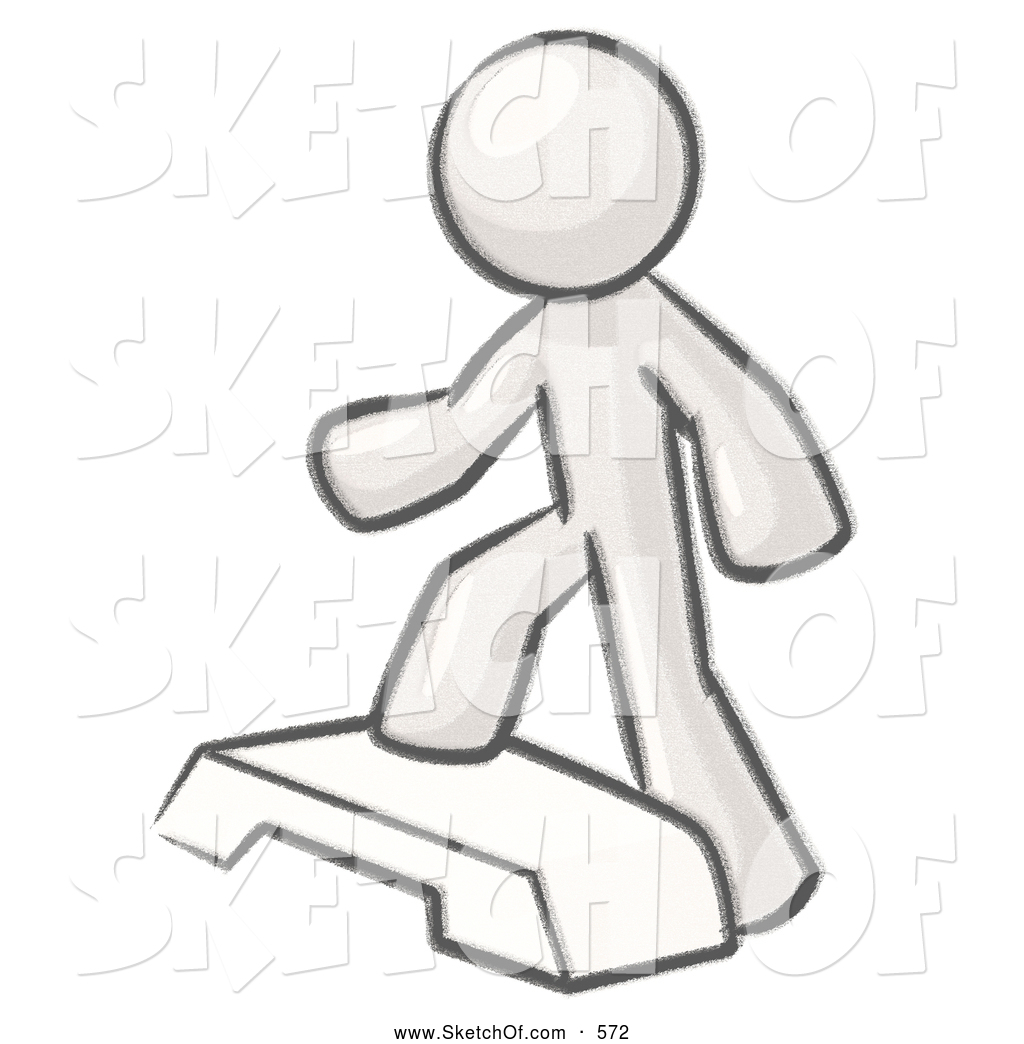 1024x1044 Drawing Of A White Sketched Design Mascot Man Doing Step Ups - Exercising Drawing