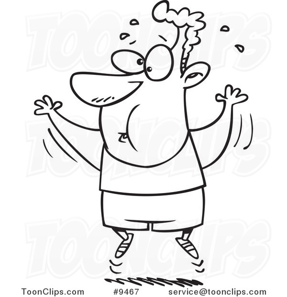 581x600 Cartoon Black And White Line Drawing Of An Exercising Guy - Exercising Drawing