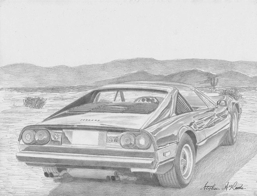900x688 ferrari rear view exotic car art print drawing - Exotic Car Drawings