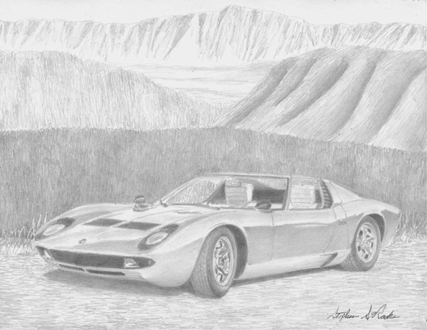 600x464 lamborghini miura exotic car art print poster - Exotic Car Drawings