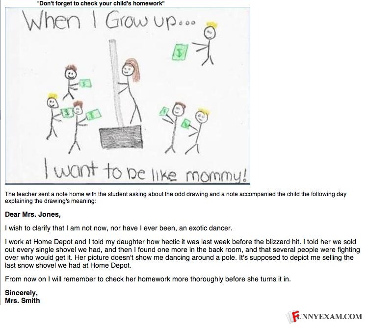 750x667 Student's Funny Test And Exam Answers - Exotic Dancer Drawing
