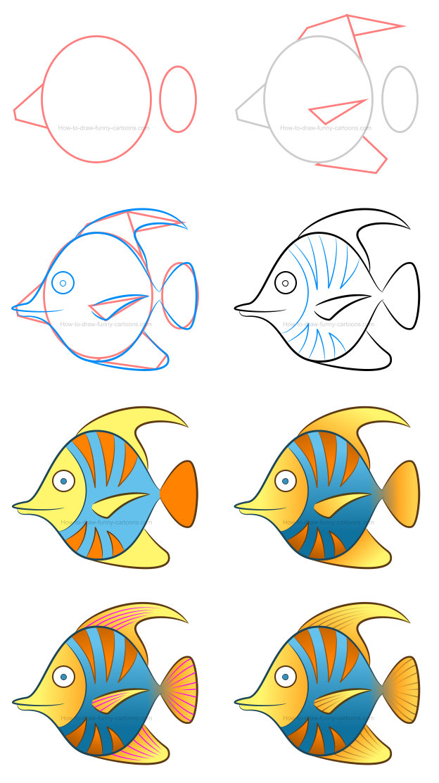 624x1112 How To Draw A Tropical Fish Clipart - Exotic Fish Drawing