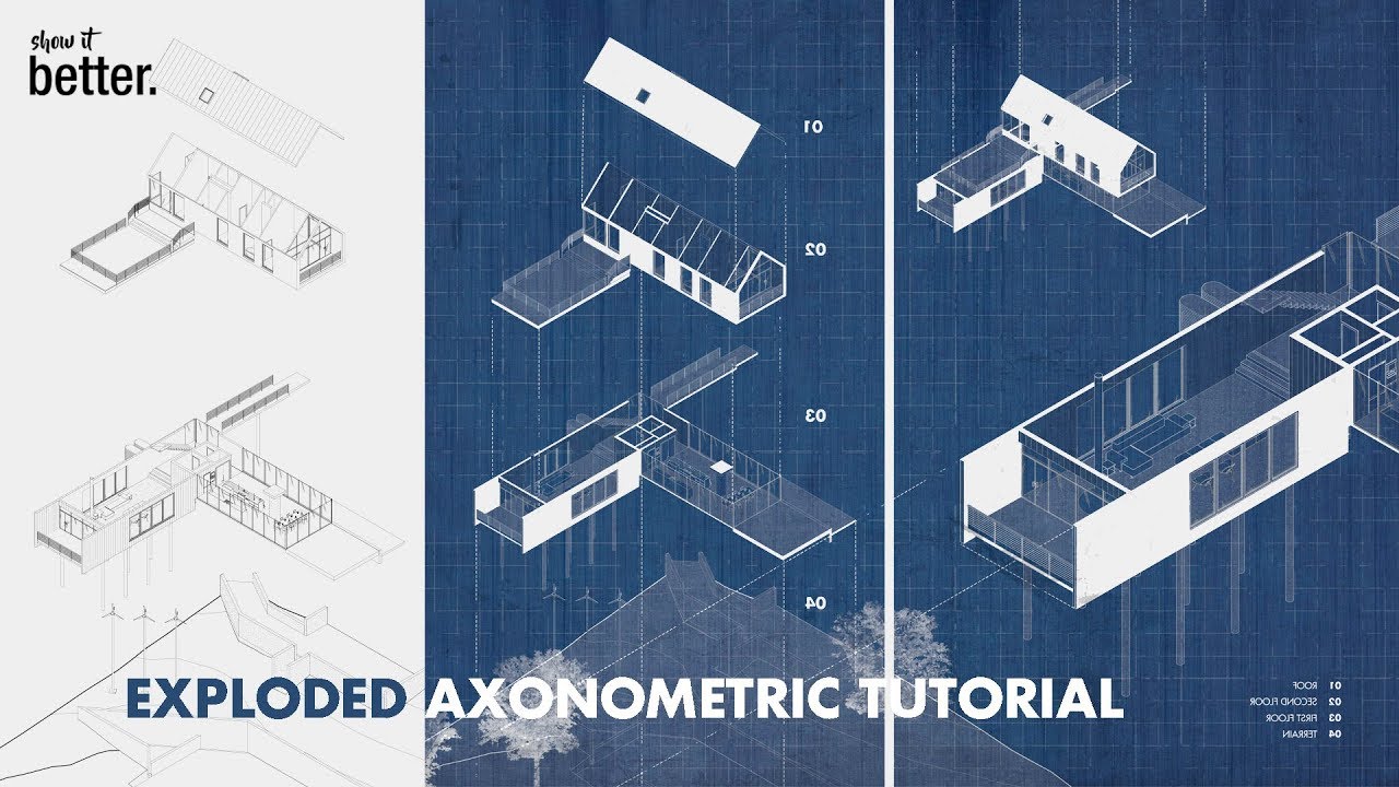1280x720 exploded axonometric illustration blueprint style tutorial - Exploded Axonometric Drawing