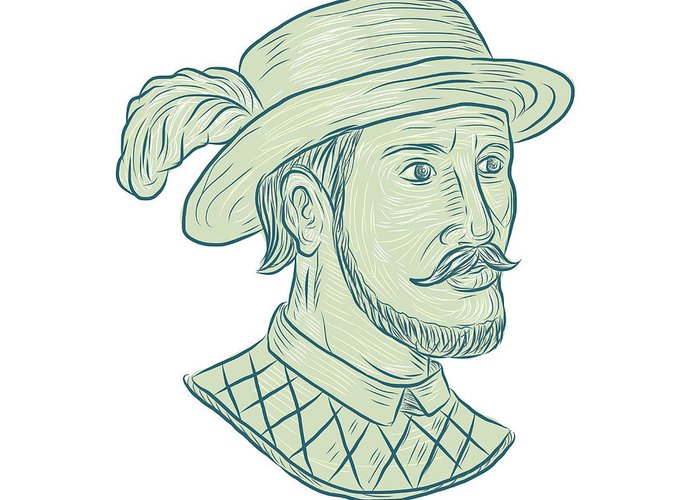 700x500 Juan Ponce De Leon Explorer Drawing Greeting Card For Sale - Explorer Drawing