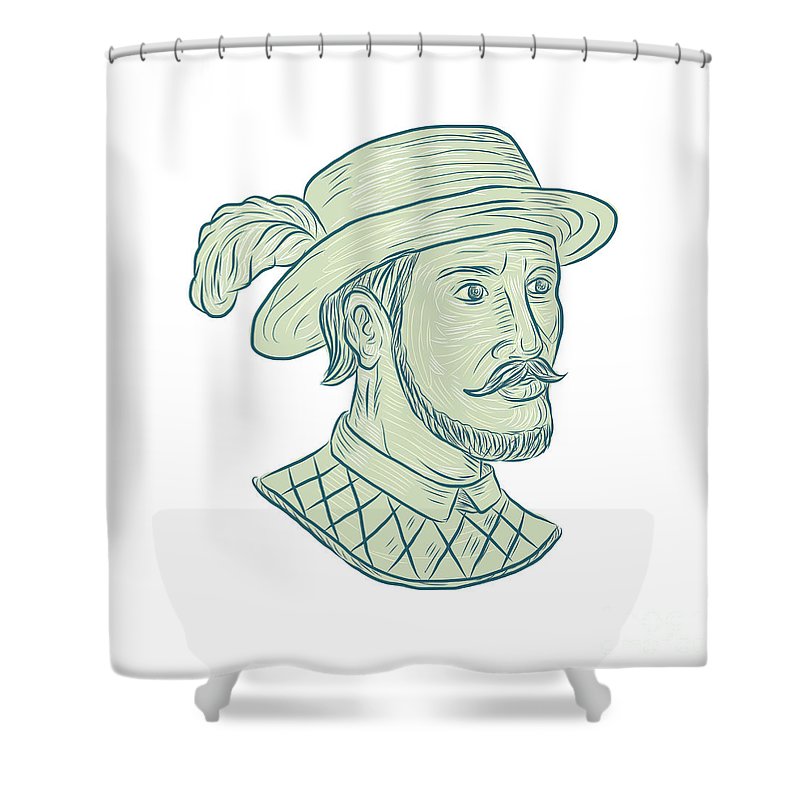 800x800 Juan Ponce De Leon Explorer Drawing Shower Curtain For Sale - Explorer Drawing