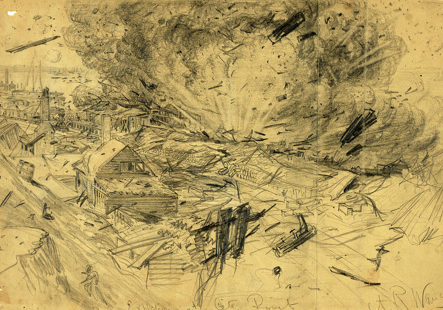 900x629 Explosion At City Point, August Drawing On Tan - Explosion Drawing
