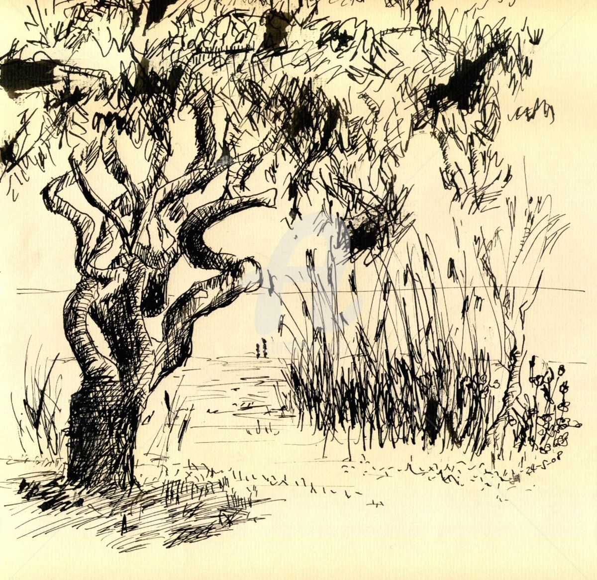 1200x1166 Georgioupolis Landscapes Creta Drawing - Expressionism Drawing