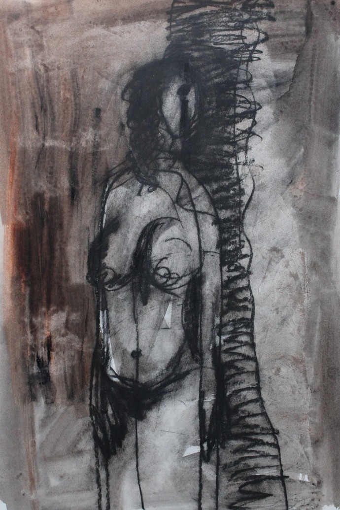690x1035 Woman - Expressionism Drawing