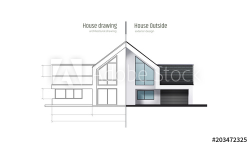 500x290 house in cross section drawing outside exterior modern house - Exterior Drawing