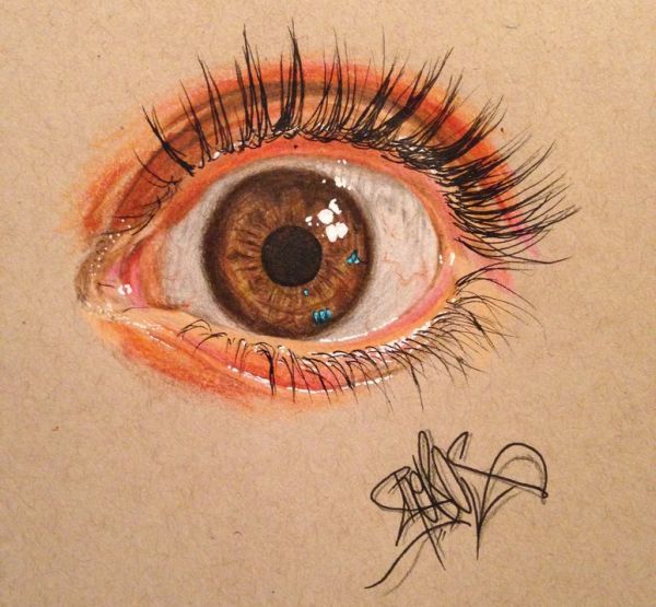 600x555 Realistic Eye Drawings Made With Color Pencils - Eye Drawing Color