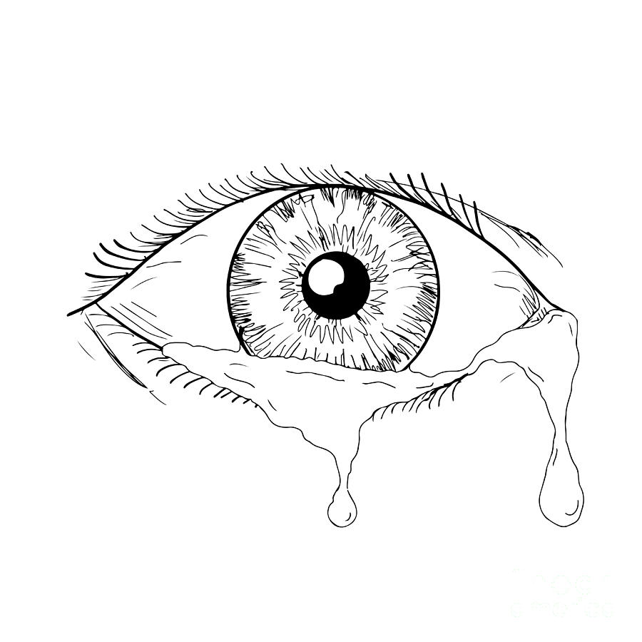 900x900 Human Eye Crying Tears Flowing Drawing Digital Art - Eye Drawing Crying