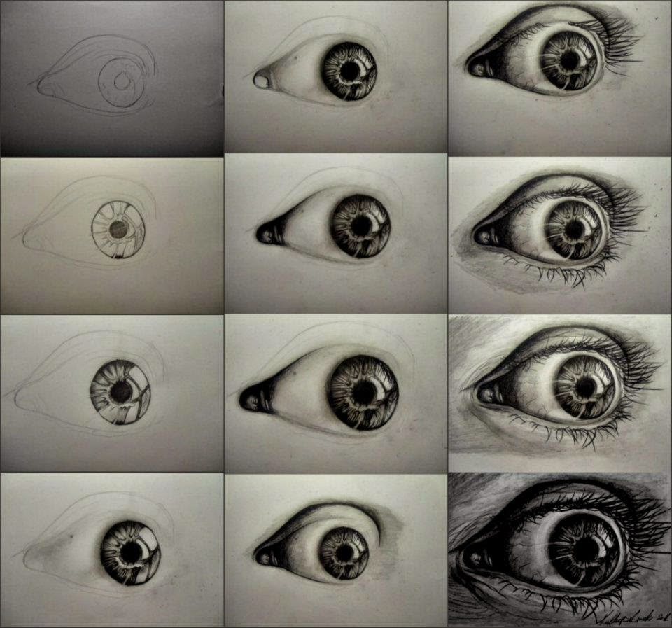 960x897 Easy Charcoal Drawings Step - Eye Drawing Step By Step