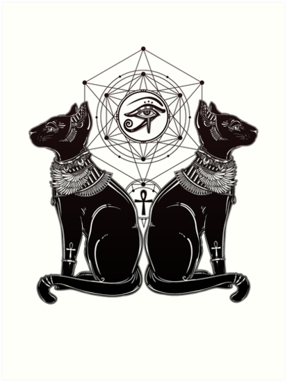 413x549 egyptian cats with ankh and all seeing eye of horus art prints - Eye Of Horus Drawing