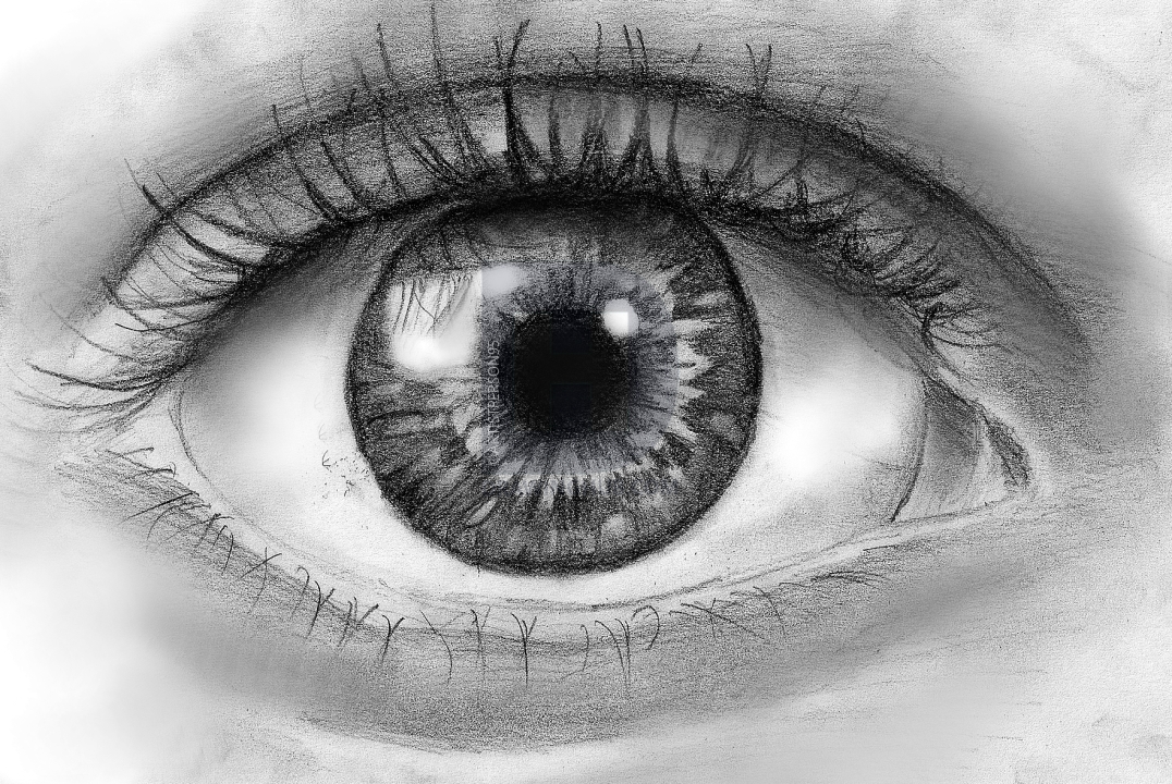 1076x720 How To Draw An Eye In Pencil, Step - Eye Reflection Drawing