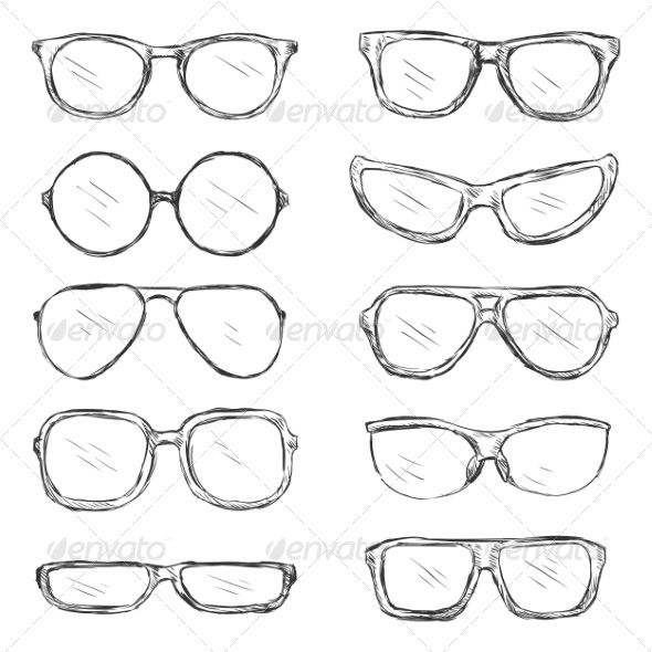 590x590 vector set of sketch eyeglass frames object in drawing - Eyeglasses Drawing