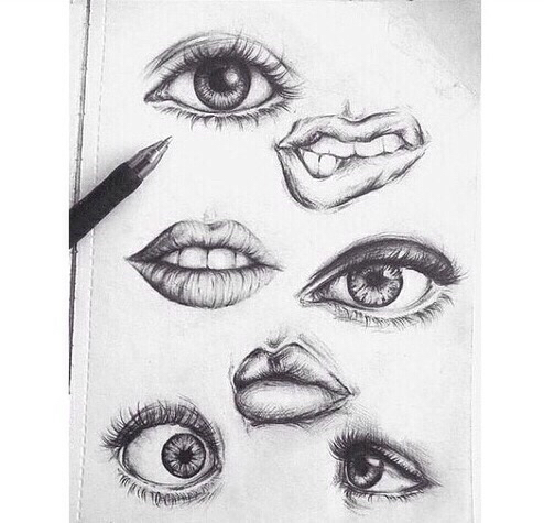 494x475 Image About Black In Love You - Eyes And Lips Drawing