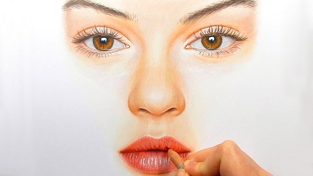 1280x720 Timelapse Drawing, Coloring Realistic Eyes, Nose And Lips - Eyes And Lips Drawing