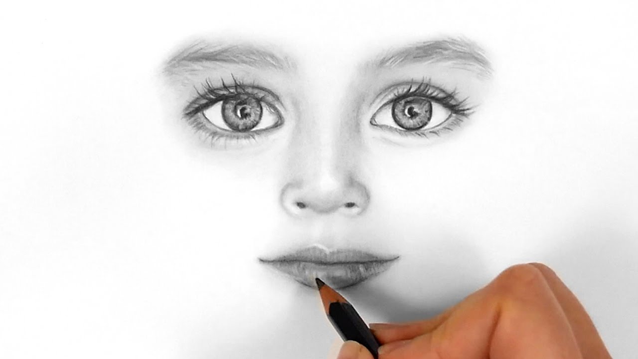 1280x720 Timelapse Drawing Realistic Eyes,nose And Lips Of A Child - Eyes And Lips Drawing