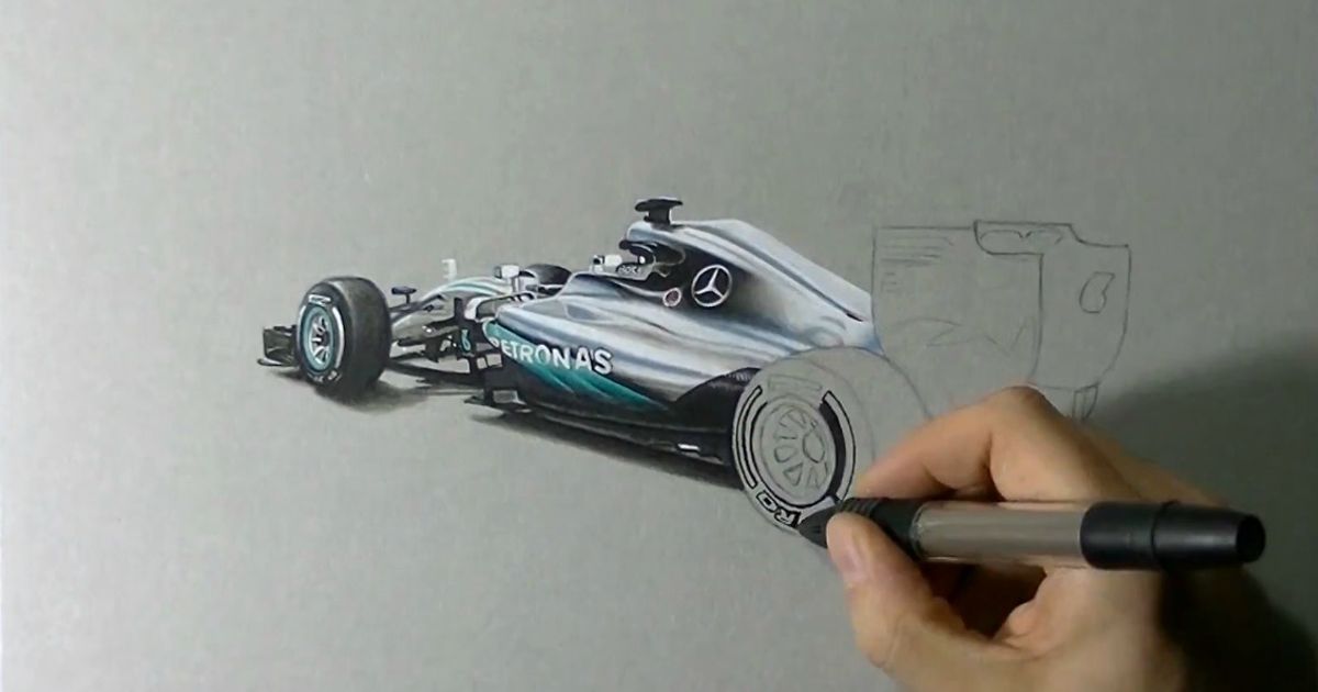 1200x630 Mercedes Reveals Its Car Through This Stunningly - F1 Car Drawing