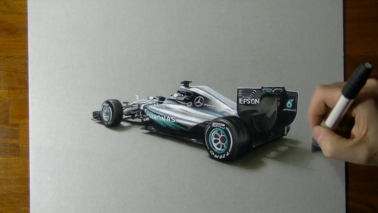 1280x720 Drawing The Mercedes Car - F1 Drawing