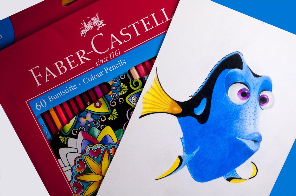 1000x664 faber castell classic colour speed drawing of disney's dory - Faber Castell Drawing