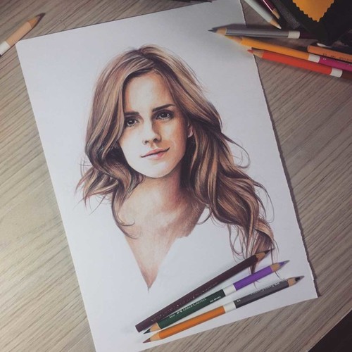 500x500 pencil drawing emma watson faber castell on we heart it - Faber Castell Drawing