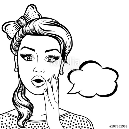 500x500 Line Art Cute Shocked Woman Face With Open Mouth, Comic Style - Face Black And White Drawing