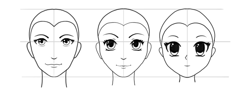 850x327 How To Draw Anime Heads And Faces - Face Drawing Black And White