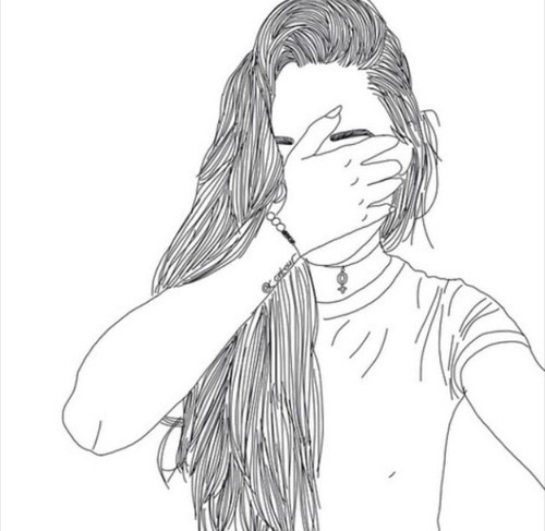 500x487 Black, Black And White, Drawing, Face, Girl, Hair, Outline, Selfie - Face Drawing Black And White
