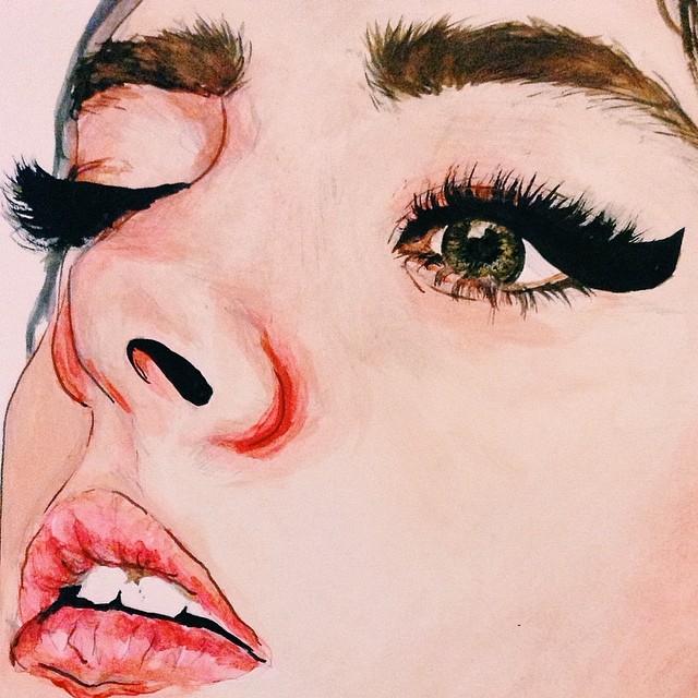 640x640 art, drawing, face, lashes, lips, paint, tumblr, woman - Face Drawing Tumblr