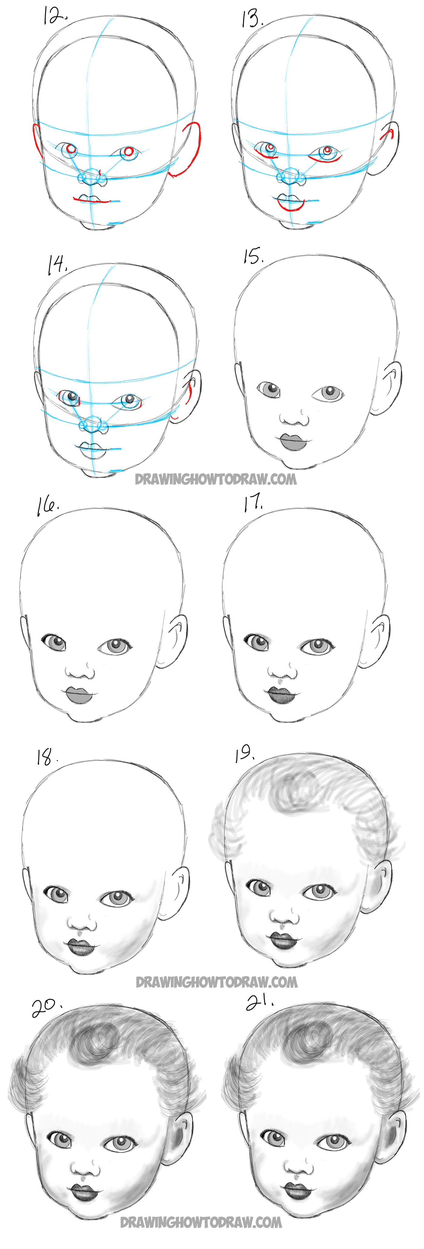 1400x4119 How To Draw A Baby's Face Drawing Infant Faces With Step - Face Drawing Tutorial
