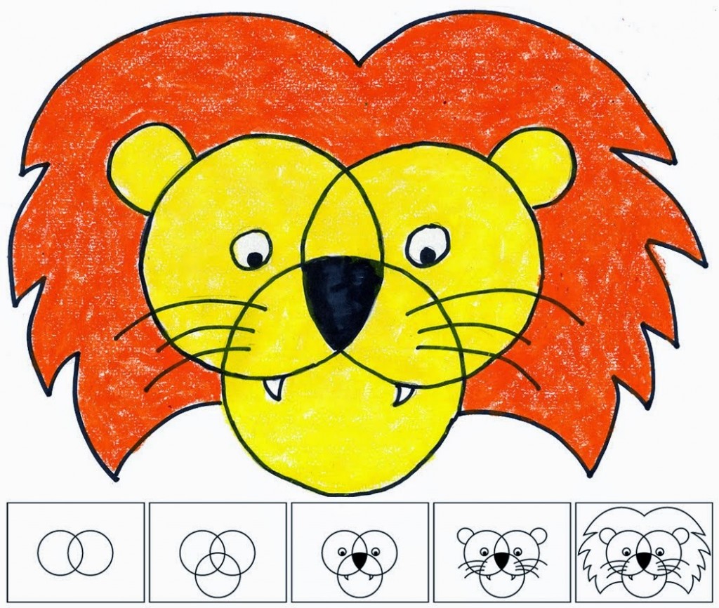 1024x866 Three Circle Lion Face Art Projects For Kids - Face Of Lion Drawing