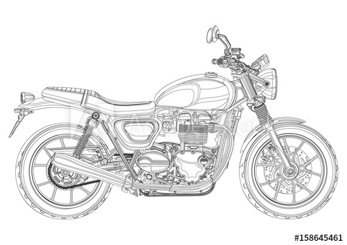500x354 Motorcycle Vector, Monochrome, Black And White Sketch, Coloring - Face Outline Drawing