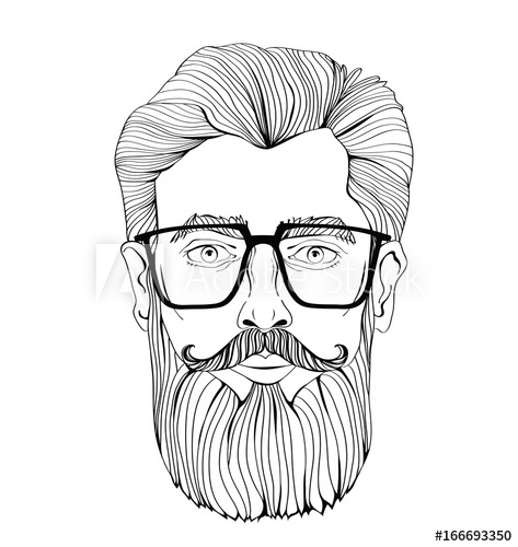 473x500 The Face Of A Bearded Man With Glasses Vector Portrait - Face Outline Drawing