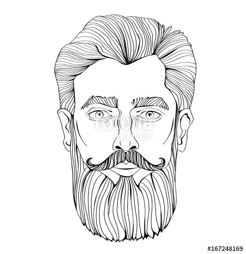 484x500 The Face Of A Bearded Man Vector Portrait Illustration, Isolated - Face Outline Drawing