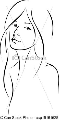 231x470 Woman Face With Long Hair - Face Outline Drawing