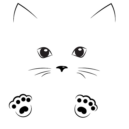 550x550 Black Outline Drawing Cat Face With Paws Posters - Face Outline Drawing