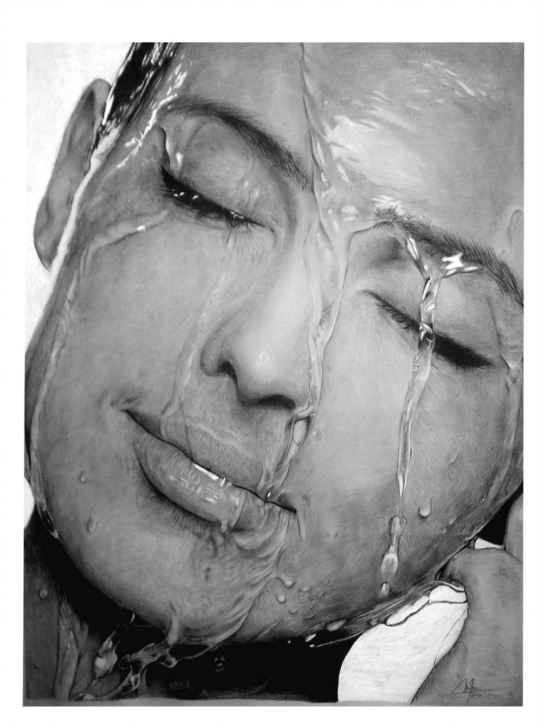 774x1033 Water On Face - Face Pencil Drawing