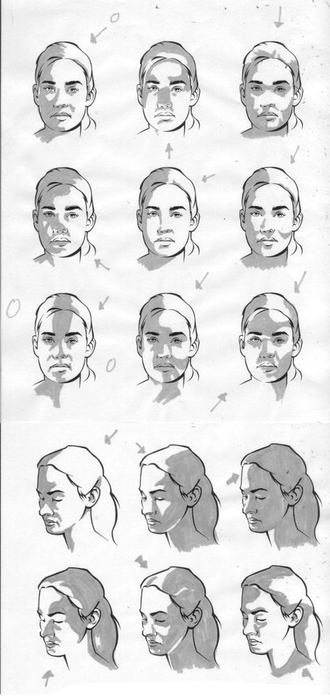 474x1002 Female Facial Light Study - Face Shadow Drawing