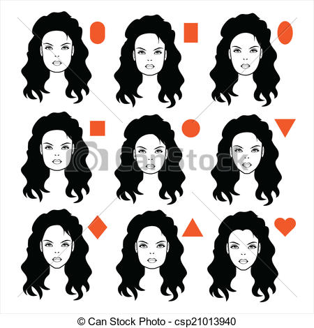 450x470 vector forms of womens head, types of face shape - Face Shape Drawing