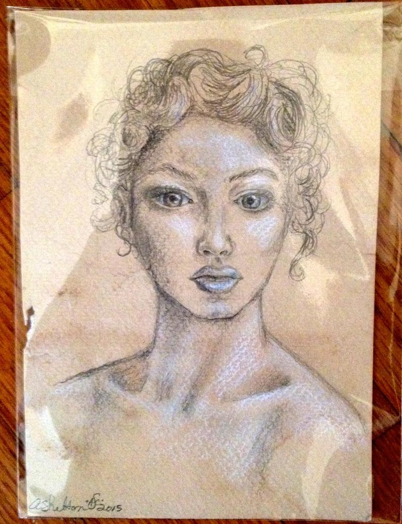 794x1035 original graphite face study drawing on tea stained paper etsy - Face Study Drawing