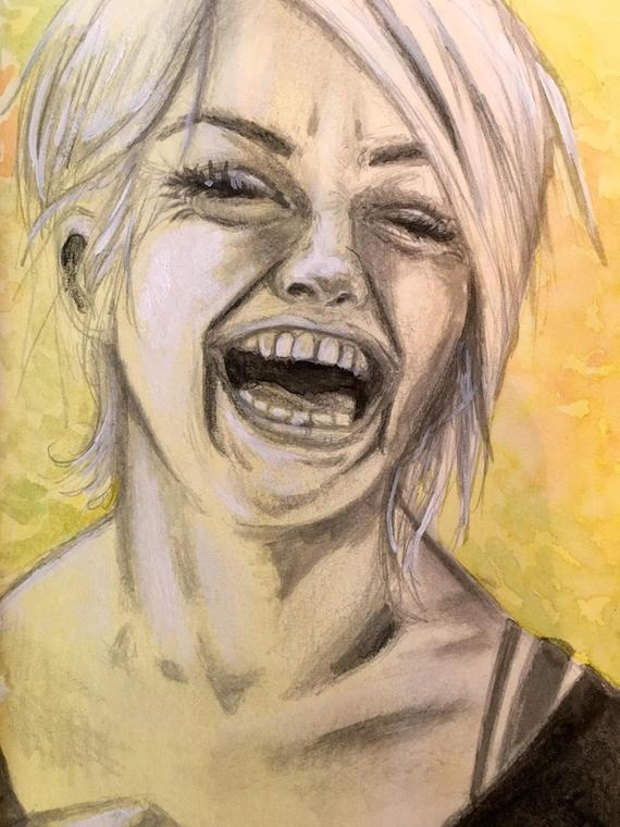 570x760 original ink and gouache art face study laugh etsy - Face Study Drawing