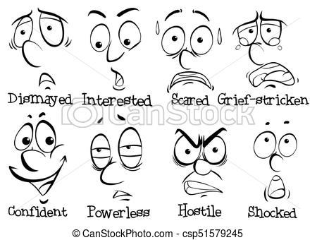 450x340 eight facial expressions of human illustration - Facial Expressions Drawing