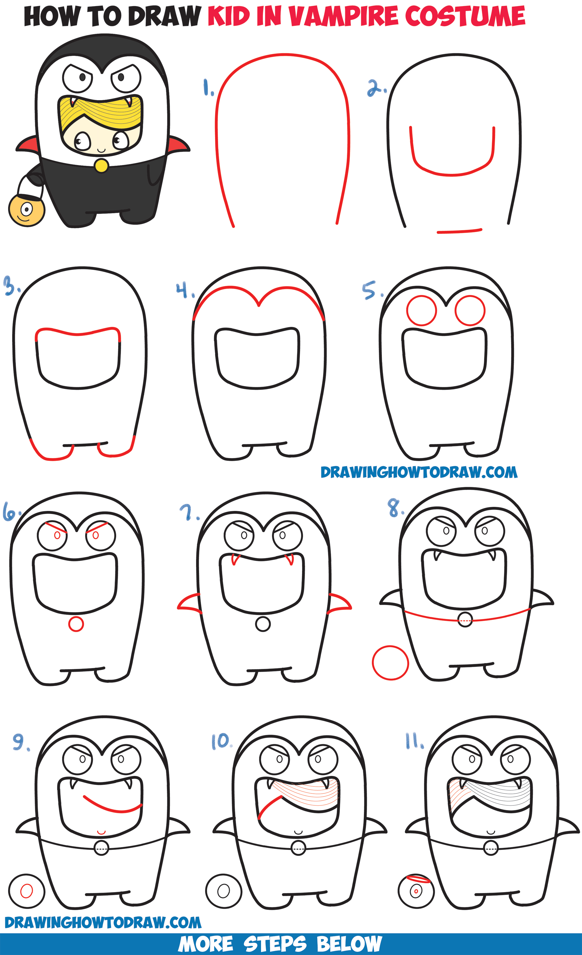 2000x3280 How To Draw A Kid In A Halloween Vampire Costume - Facial Expressions Drawing For Kids