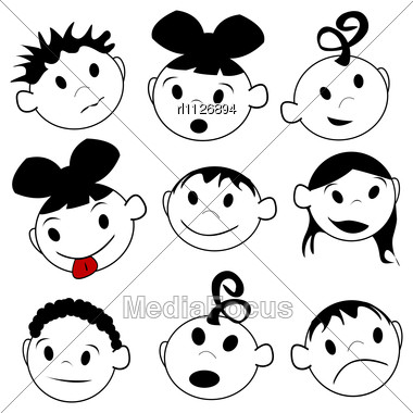 380x380 Stock Photo Children Expressions Stylized Drawing Over White - Facial Expressions Drawing For Kids