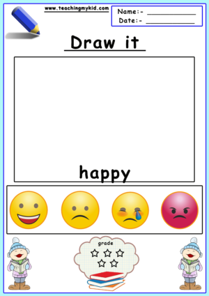 300x424 Printable Kindergarten Worksheets - Facial Expressions Drawing For Kids