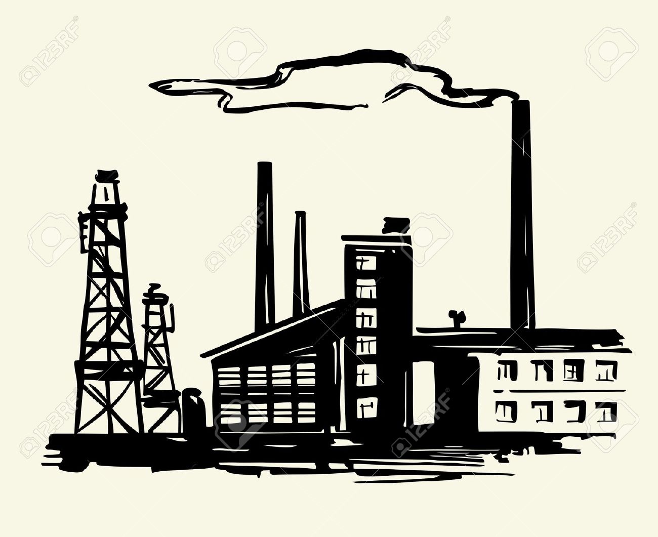 1300x1061 factory building with smoke stacks clipart great free clipart - Factory Building Drawing